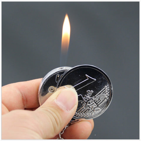 FREE SHIPPING--Creative Mini Metal Coin Shaped Butane Flame Lighter Metal -- NO GAS